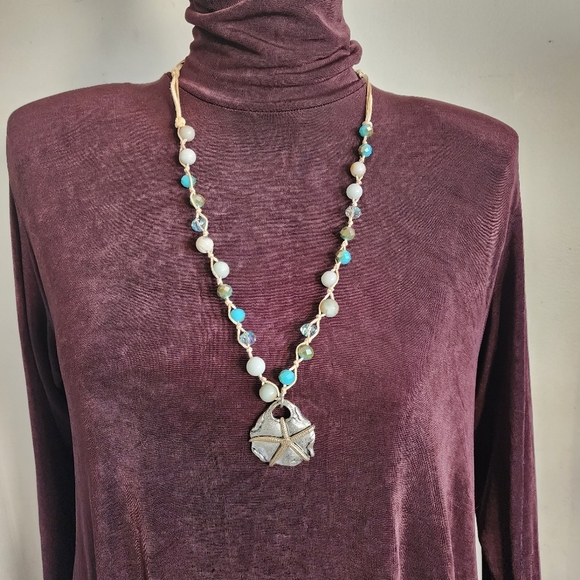 Boho Beachy Necklace with Starfish Pendant Hoop Earrings - Picture 7 of 7